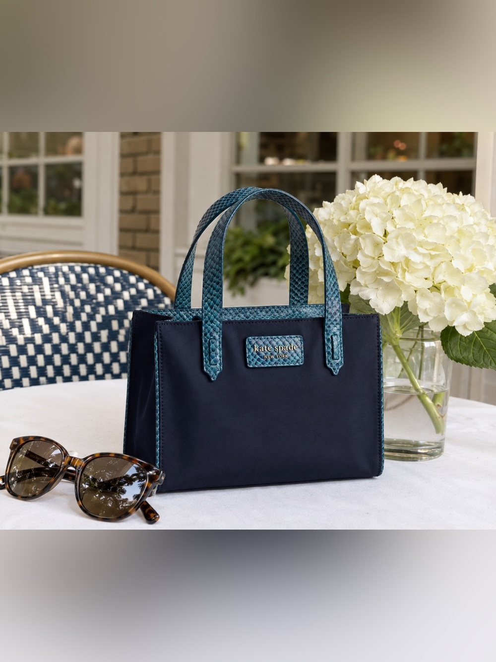 Kate Spade Black mini Tote with Teal Accents